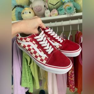 Vans Old Skool Red Checkerboard Shoes 6.5W/5M